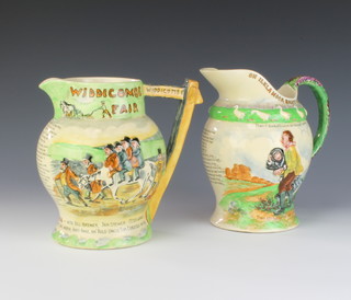 A Crown Devon Fieldings musical jug "On Ilkla Moor Baht'at" 20cm, a ditto Widdecombe Fair 20cm 