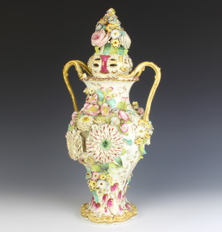 A 19th Century Coalbrookdale style 2 handled vase decorated with flowers 48cm 