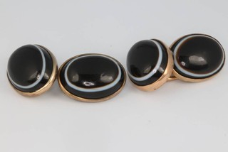 A pair of banded agate gilt cufflinks 