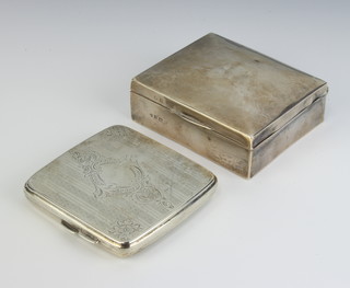 A silver engine turned engraved cigarette case Birmingham 1915 and a rectangular silver cigarette box 