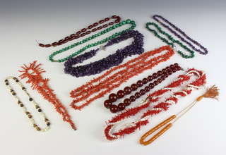 A natural coral necklace 47cm, a quantity of other necklaces