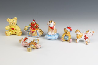A 20th Century Russian ceramic Christmas tree decoration in the form of a bear 5cm and 5 others
