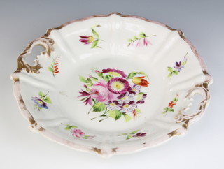 A 19th Century TPM porcelain 2 handled dish decorated with spring flowers 26cm 