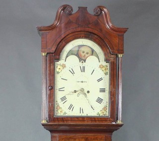 An 18th Century 8 day striking longcase clock, the 35cm dial with phases of the moon, minute indicator and calendar aperture, indistinctly marked, contained in a mahogany case, complete with 2 weights and pendulum, 229cm h 