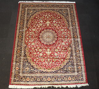 A red and gold ground Keshan style Belgium cotton carpet 280cm x 200cm 