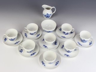 A Royal Copenhagen coffee set comprising 8 coffee cups, 8 saucers, cream jug and sugar bowl with basket weave and blue floral decoration 