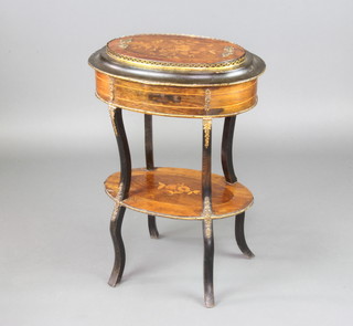 A 19th Century oval inlaid rosewood 2 tier jardiniere complete with liner and lid 77cm h x 56cm w x 36cm d 
