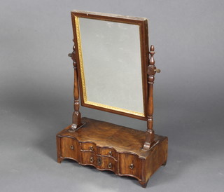 A Queen Anne style rectangular plate dressing table mirror contained in a walnut frame, the base of serpentine outline fitted 4 short and 1 long drawer 60cm h x 39cm w x 20cm d 