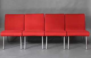 Walter Knoll, a set of 4 Walter Knoll Vostra 607 Classic Edition mid 20th Century tubular chrome and red felt style material upholstered chairs 