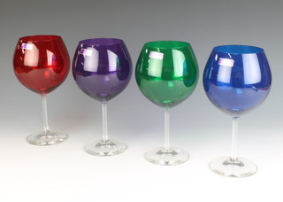 Four Waterford Crystal Marquis goblets, red, purple, green and blue 22cm 