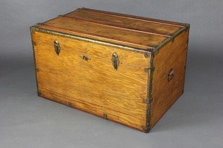 A camphor coffer with hinged lid and iron drop handles, fitted a tray to the interior, 59cm h x 98cm w x 66cm d  
