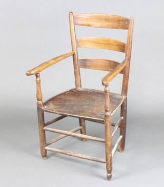 An 18th/19th Century elm ladder back carver chair with leather seat 