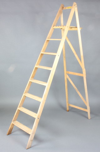 A pair of wooden 8 tread platform steps 230cm h x 53cm x 143cm (For decorative purposes only) 