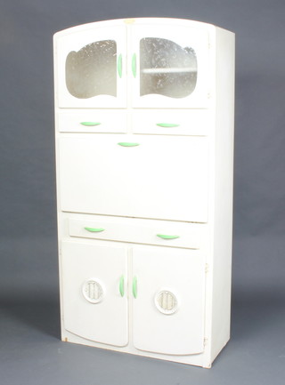 A 1930/40's white painted and arch shaped kitchen cabinet fitted numerous drawers and cupboards 182cm h x  91cm w x 41cm d