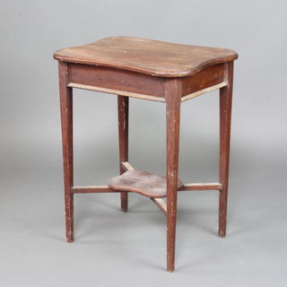 An Edwardian mahogany 2 tier occasional table raised on square tapered supports with shaped undertier 71cm h x 55cm w x 43cm d  