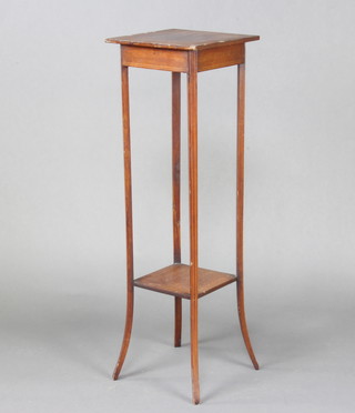 An Edwardian square inlaid mahogany 2 tier jardiniere stand 94cm h x 29cm 