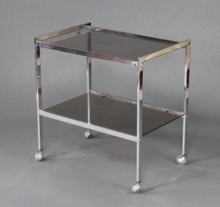 A mid 20th Century chromium plated and smoked glass 2 tier trolley 66cm h x 63cm w x 42cm d 