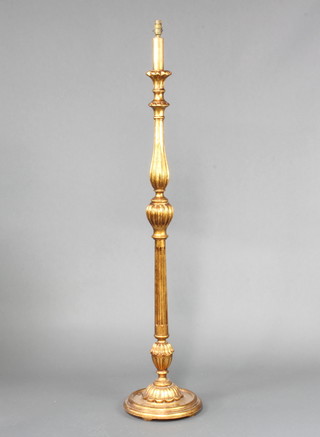 A gilt painted turned and reeded standard lamp 147cm h x 29cm diam. 
