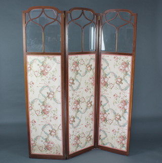 An Edwardian inlaid mahogany 3 fold draft screen 178cm x 45cm when closed 126cm when open 