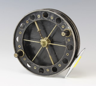 An Alcock aerial 4 1/2" centre pin "The Match" fishing reel 