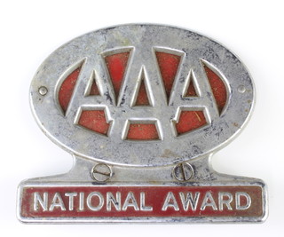 An American Automobile Association National Award radiator badge 10cm x 11cm  