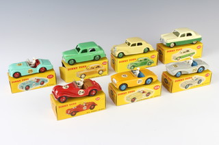 7 Dinky Toys model cars - 108 MG Midget, 109 Austin Healey, 110 Aston Martin, 111 Triumph TR2, 154 Hillman Minx saloon, 158 Riley saloon and 162 Ford Zephyr, all boxed  