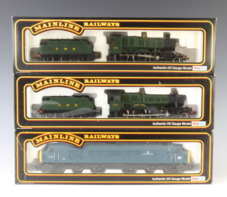 3 Palitoy Mainline locomotives - 37/078 Manor Class locomotive and tender, 37090 Mogul and tender and 37-051 CO1 diesel locomotive, all boxed 