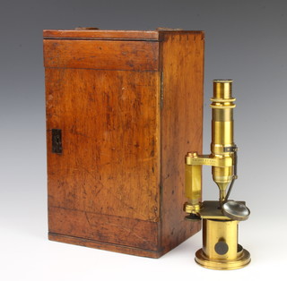 Nachet et Fils, a French 19th Century single pillar student's microscope marked Nachet et Fils Rue Serpente 16 Paris contained in an associated mahogany case marked Millikin and Lawley 