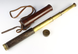 Thoughton and Sims of London, a 19th Century brass 3 draw telescope marked Thoughton Sims and Edward Birch contained in a leather carrying case, slight dent to tube