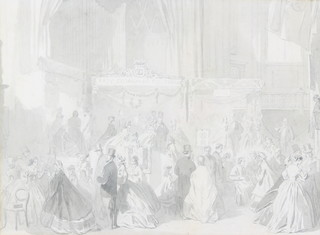 A Victorian pencil and wash unsigned, interior scene with figures 17.5cm x 23.5cm 