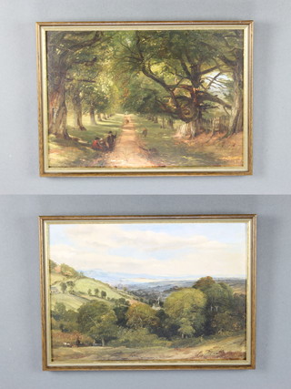 19th Century oils on board, a pair, "Shobrooke Park" and "Shobrooke Woods" Devon views 24cm x 34cm 