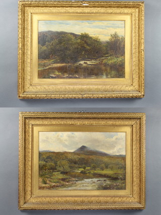 G Wells, oils on canvas, Welsh riverscape with fishermen and Welsh riverscape 35cm x 52cm 