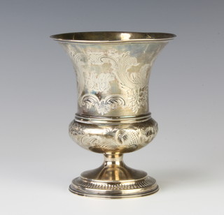 A William IV repousse silver cup decorated with scrolls and flowers and having an engraved monogram London 1831 maker John James Keith 154 grams 13cm 