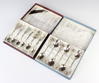 A set of 6 Chinese sterling silver teaspoons, cased and 6 others 