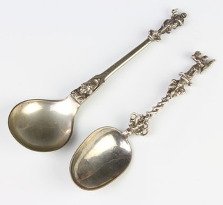 A 19th Century Continental silver spoon with figural handle and 1 other, 157 grams 