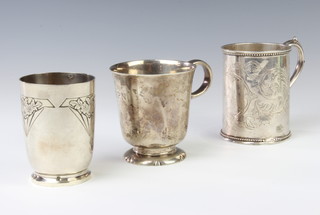 A silver mug with S scroll handle and scroll decoration and 2 others 469 grams