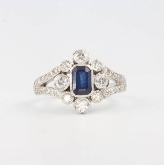 An 18ct white gold Victorian style sapphire and diamond ring size M 1/2