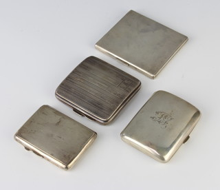 A silver engine turned cigarette case Birmingham 1939 and 3 others, 340 grams