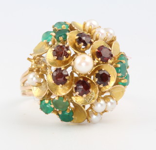 A yellow gold gem set floral ring size S 