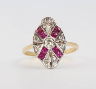 An 18ct yellow gold Edwardian style ruby and diamond  ring size O 