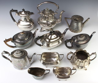 A Victorian silver plated teapot and sugar bowl and minor plated items