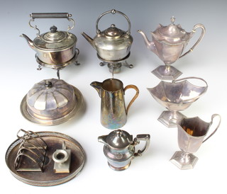 An Adam style silver plated 3 piece tea set and minor plated items
