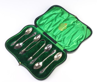 A set of 6 Edwardian silver teaspoons and nips in a fitted case Sheffield 1908, 84 grams