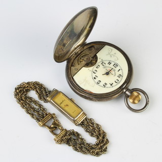 A silver hunter pocket watch and a lady's silver wristwatch 