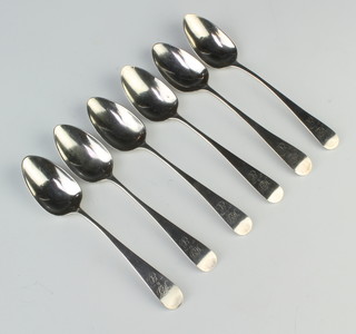 Six Georgian silver teaspoons, 65 grams