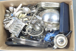 An Edwardian silver plated breakfast server and minor plated items and cutlery