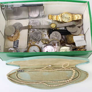 A silver ingot, minor costume jewellery and commemorative crowns and coins 