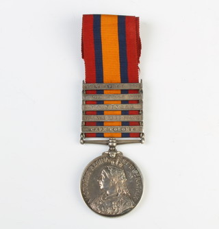 A Queens South Africa medal to Lieut. Culloden Rowan Imp Yeo (privately engraved) with Cape Colony Orange Free State, Transvaal South Africa 1901 and South Africa 1902 bars  