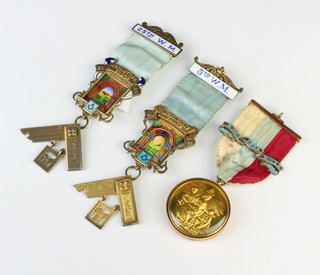 A gilt Masonic charity jewel in a 9ct gold mount and 2 other jewels