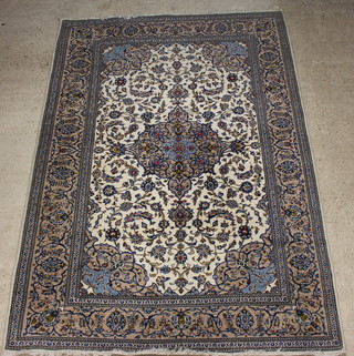 A blue and white ground floral patterned Persian carpet with medallion to the centre within multi-row border 348cm x 247cm 